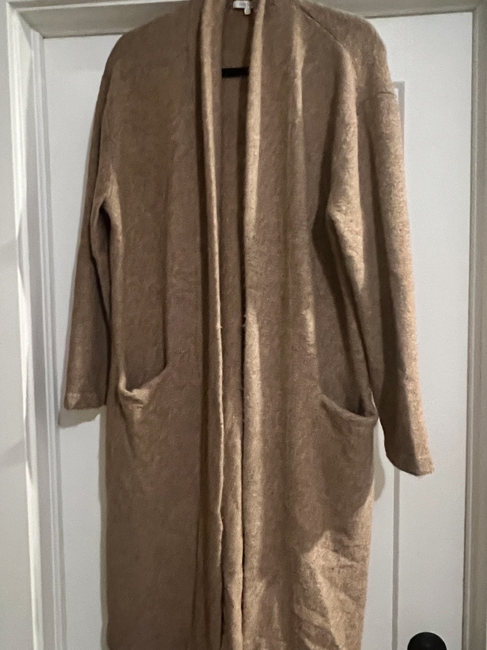 Love & Lore Long Open-Front Camel Cardigan with Pockets